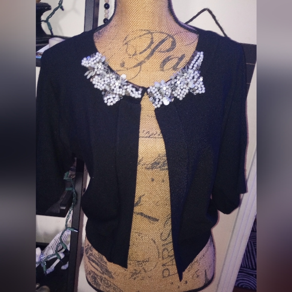Joseph A Black Sweater with Silver Embellishments